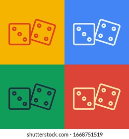 Pop art line Game dice icon isolated on color background. Casino gambling.  Vector Illustration