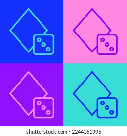 Pop art line Game dice icon isolated on color background. Casino gambling.  Vector