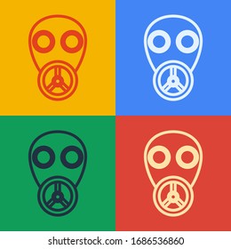 Pop art line Gas mask icon isolated on color background. Respirator sign.  Vector Illustration