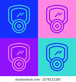 Pop art line Gas mask icon isolated on color background. Respirator sign.  Vector