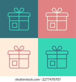 Pop art line Gift box icon isolated on color background.  Vector
