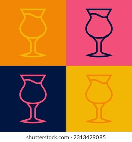 Pop art line Glass of beer icon isolated on color background.  Vector