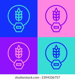 Pop art line Gluten free grain icon isolated on color background. No wheat sign. Food intolerance symbols.  Vector