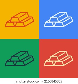Pop art line Gold bars icon isolated on color background. Banking business concept.  Vector