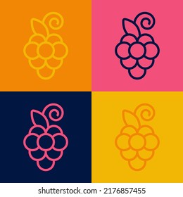Pop art line Grape fruit icon isolated on color background.  Vector