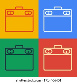 Pop art line Graphic tablet icon isolated on color background.  Vector Illustration