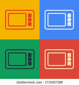 Pop art line Graphic tablet icon isolated on color background.  Vector Illustration