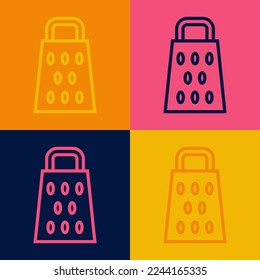 Pop art line Grater icon isolated on color background. Kitchen symbol. Cooking utensil. Cutlery sign.  Vector