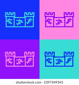 Pop art line Great wall of China icon isolated on color background.  Vector