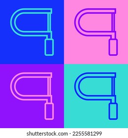 Pop art line Hacksaw icon isolated on color background. Metal saw for wood and metal.  Vector