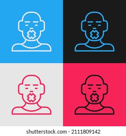 Pop art line Head of deaf and dumb guy icon isolated on color background. Dumbness sign. Disability concept.  Vector