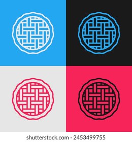 Pop art line Homemade pie icon isolated on color background.  Vector