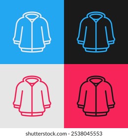 Icono de la sudadera con capucha de la línea de arte Pop aislado en el fondo del color. Sudadera con capucha.  Vector