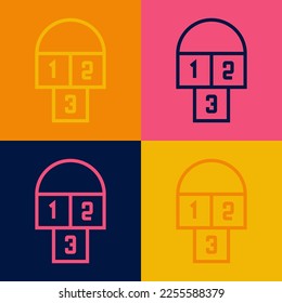 Pop art line Hopscotch icon isolated on color background. Children asphalt coating drawing.  Vector