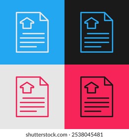 Pop art line House contract icon isolated on color background. Contract creation service, document formation, application form composition.  Vector