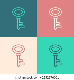 Pop art line House key icon isolated on color background.  Vector
