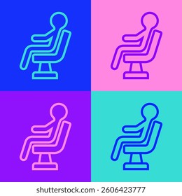 Pop art line Human waiting in airport terminal icon isolated on color background.  Vector