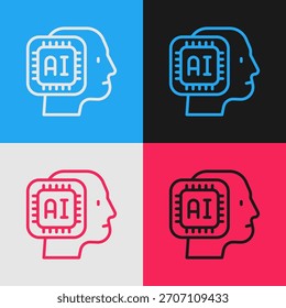 Icono de robot humanoide de línea de arte Pop aislado sobre fondo de color. Inteligencia artificial, aprendizaje automático, computación en la nube.  Vector