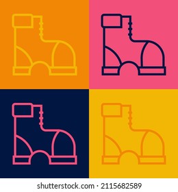 Pop art line Hunter boots icon isolated on color background.  Vector