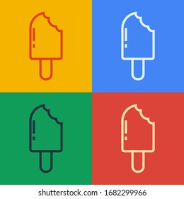 Pop art line Ice cream icon isolated on color background. Sweet symbol.  Vector Illustration