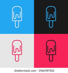 Pop art line Ice cream on stick icon isolated on color background. Sweet symbol.  Vector