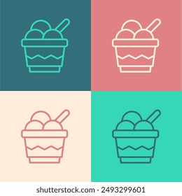 Pop art line Ice cream in the bowl icon isolated on color background. Sweet symbol.  Vector