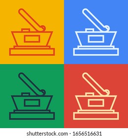 Pop art line Ice hockey cup champion icon isolated on color background. Hockey trophy.  Vector Illustration