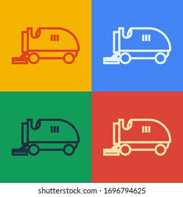 Pop art line Ice resurfacer icon isolated on color background. Ice resurfacing machine on rink. Cleaner for ice rink and stadium.  Vector Illustration