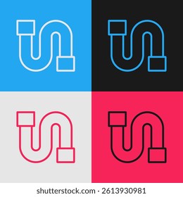 Pop art line Industry metallic pipe icon isolated on color background.  Vector