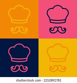 Pop art line Italian cook icon isolated on color background.  Vector