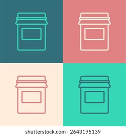 Pop art line Jam jar icon isolated on color background.  Vector
