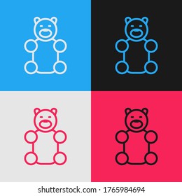 Pop art line Jelly bear candy icon isolated on color background.  Vector