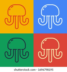 Pop art line Jellyfish icon isolated on color background.  Vector Illustration