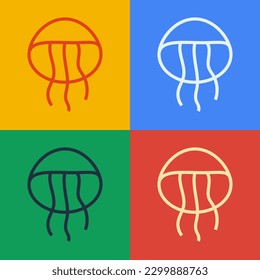 Pop art line Jellyfish icon isolated on color background.  Vector