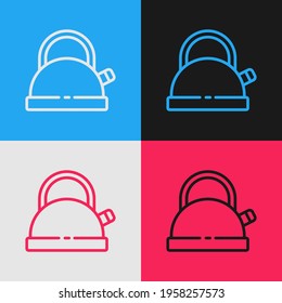 Pop art line Kettle with handle icon isolated on color background. Teapot icon.  Vector