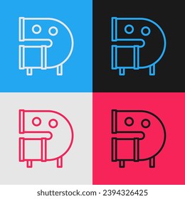 Pop art line Kid playground slide pipe icon isolated on color background.  Vector