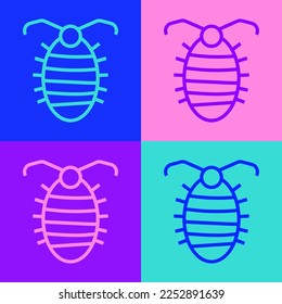 Pop art line Larva insect icon isolated on color background.  Vector