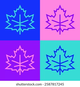 Pop art line Leaf icon isolated on color background. Leaves sign. Fresh natural product symbol.  Vector