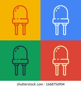 Pop art line Light emitting diode icon isolated on color background. Semiconductor diode electrical component.  Vector Illustration