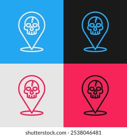 Pop art line Location pirate icon isolated on color background.  Vector