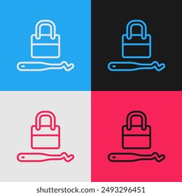 Pop art line Lockpicks or lock picks for lock picking icon isolated on color background.  Vector