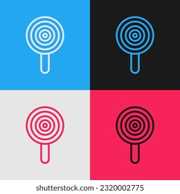 Pop art line Lollipop icon isolated on color background. Candy sign. Food, delicious symbol.  Vector