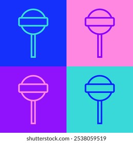 Pop art line Lollipop icon isolated on color background. Food, delicious symbol.  Vector