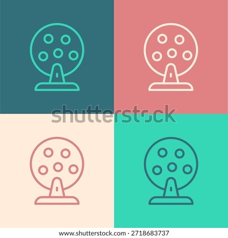 Pop art line Lottery machine with lottery balls inside icon isolated on color background. Lotto bingo game of luck concept. Wheel drum leisure.  Vector