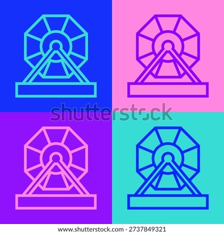 Pop art line Lottery machine icon isolated on color background. Lotto bingo game of luck concept. Wheel drum leisure.  Vector