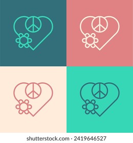 Pop art line Love peace icon isolated on color background. Hippie symbol of peace.  Vector