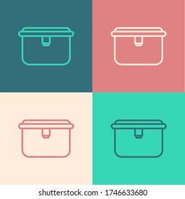 Pop art line Lunch box icon isolated on color background. Vector Illustration