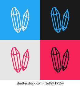 Pop art line Magic stone icon isolated on color background. Fantasy crystal. Jewelry gem for game.  Vector Illustration