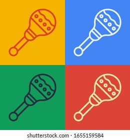 Pop art line Maracas icon isolated on color background. Music maracas instrument mexico.  Vector Illustration