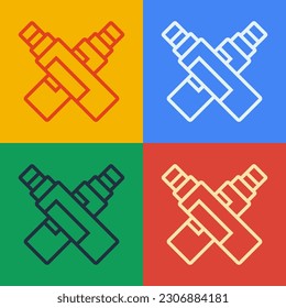 Pop art line Marker pen icon isolated on color background.  Vector